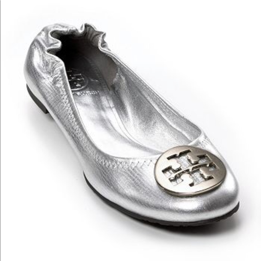 Tory Burch Reva Silver Ballet Flats